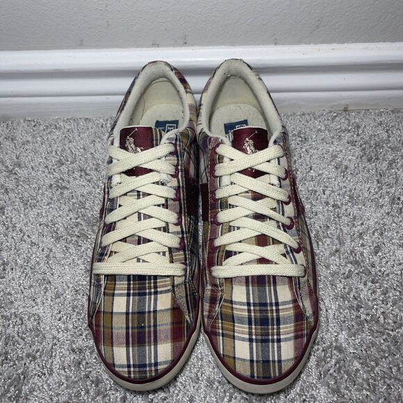 Polo Ralph Lauren Shoes Harold Canvas Madras Plaid Red/White Sneakers Size 9D - Picture 5 of 9